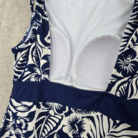 Chaps Womens Floral One-Piece Swimsuit Size 10 Blue & White - Picture 3 of 10